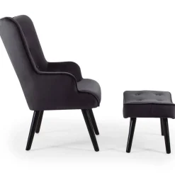 Fauteuil scandinave + pouf Velours Noir