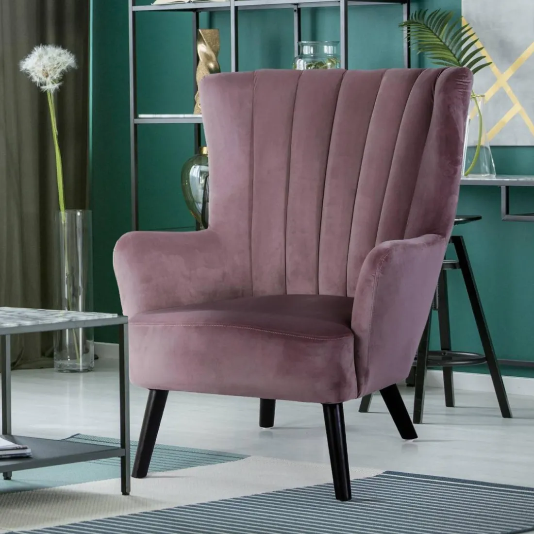 Fauteuil scandinave en Velours Rose