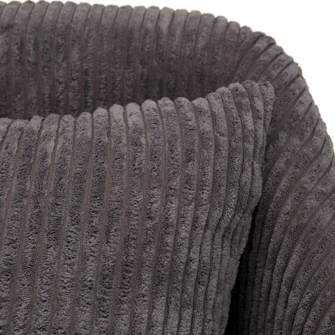 Fauteuil Tissu AGATHE Velours Cotelé Gris Anthracite Pieds Évasés Métal