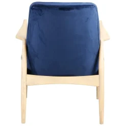 Fauteuil velours bleu foncé pieds frêne naturel