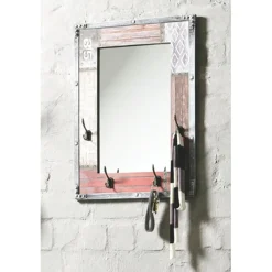 Garderobe murale 4 crochets miroir integré