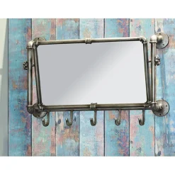 Garderobe murale avec miroir orientable et 5 crochets en Acier laqué Gris anthracite