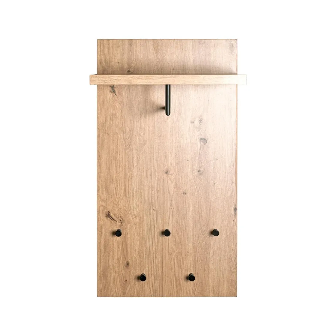 Garderobe murale avec étagère décor cintre et boutons en métal noir