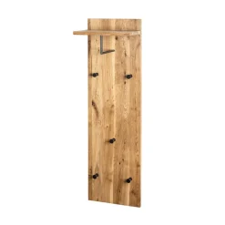 garderobe murale chêne et métal noir - 5 crochets et étagère