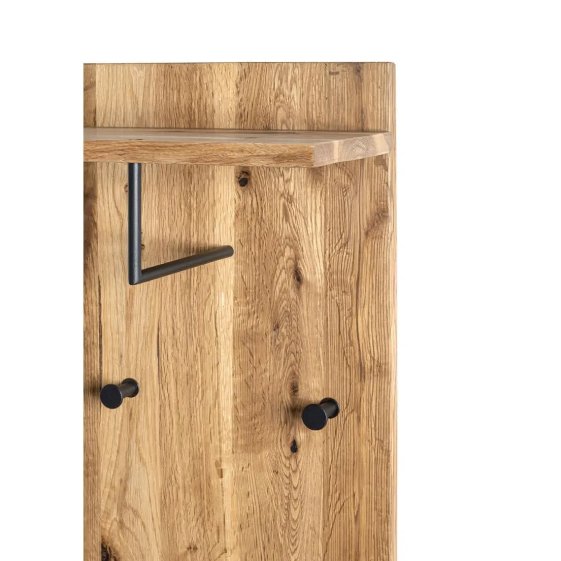 garderobe murale chêne et métal noir - 5 crochets et étagère