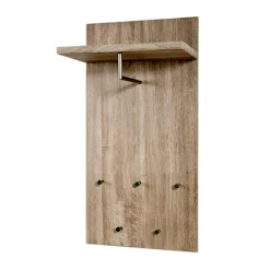 Garderobe murale décor bois tringle et crochets acier