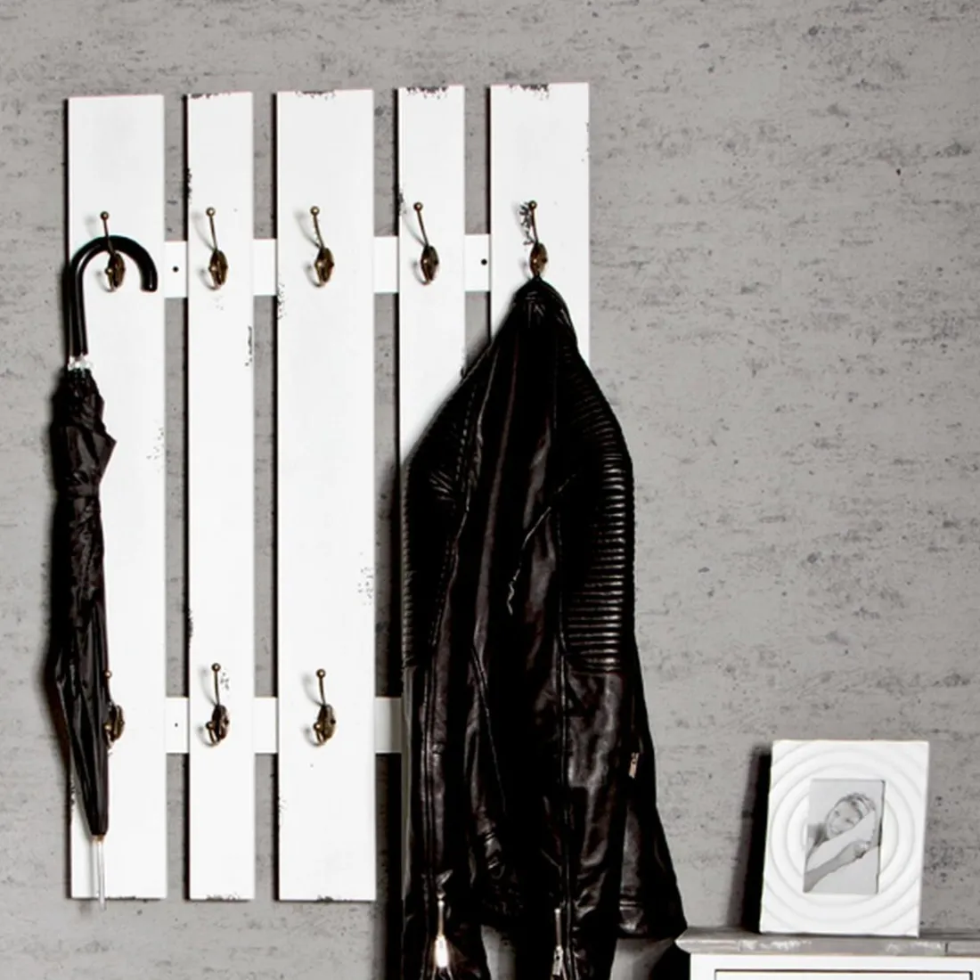 garderobe murale effet bois vieilli blanc 10 crochets
