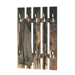 Garderobe murale en bois 8 crochets en métal optique inox