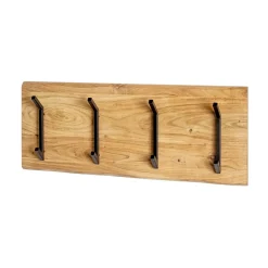 Garderobe murale en bois et 4 crochets en métal noir