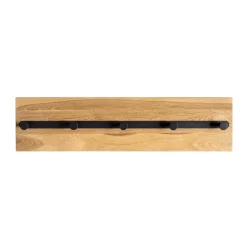 Garderobe murale en bois 5 crochets en métal noirs