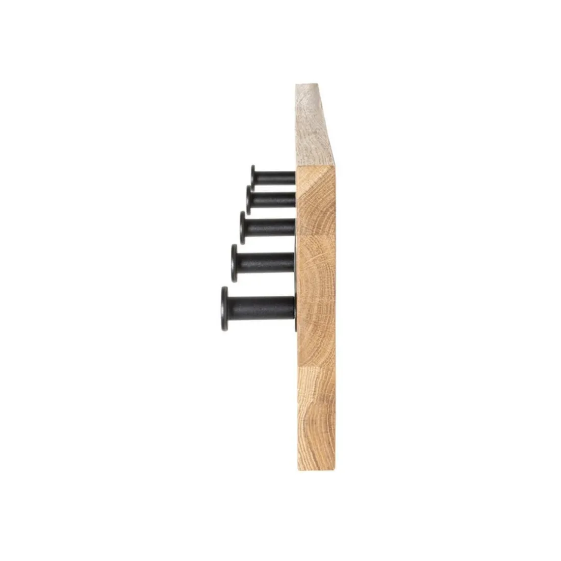 Garderobe murale en bois 5 crochets en métal noirs