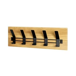 Garderobe murale en bois avec 5 crochets métal noir
