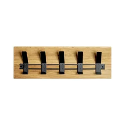 Garderobe murale en bois avec 5 crochets métal noir