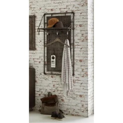 Garderobe murale en métal avec 9 crochets et rangement supplémentaire pliable anthracite