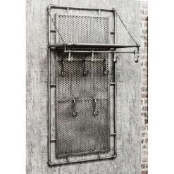 Garderobe murale en métal avec 9 crochets et rangement supplémentaire pliable anthracite