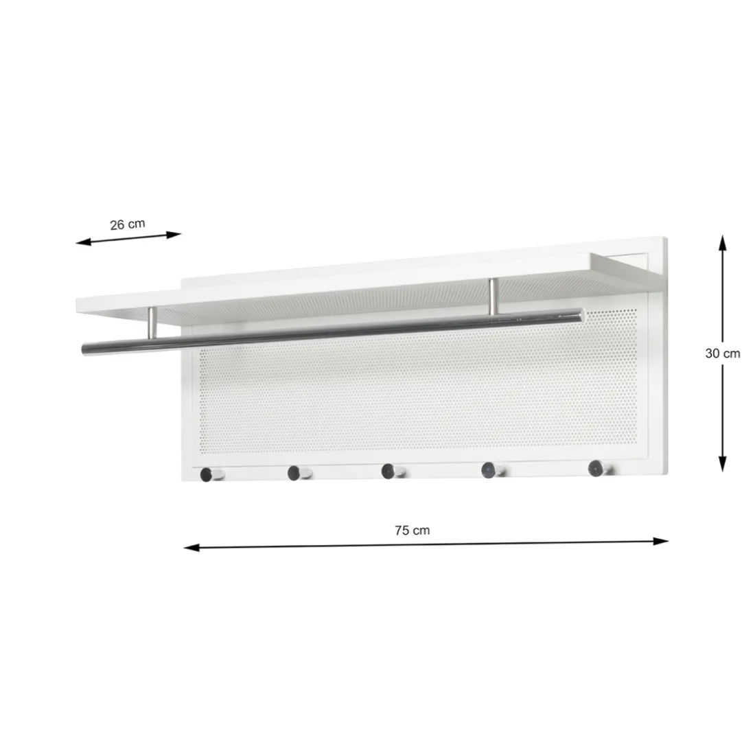 Garderobe murale en tube d'acier peint par poudrage en blanc