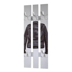 Garderobe murale MDF avec impression par Ultra Violet Blouson cuir et 5 crochets en métal optique inox