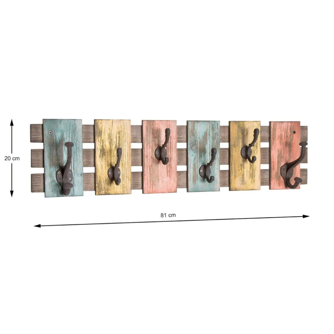 Garderobe murale optique vintage avec crochets en fonte noir en Bois massif