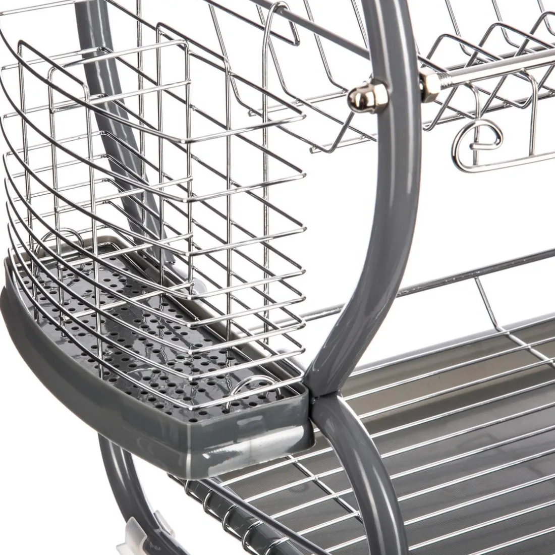 Égouttoir métal 2 niveaux avec plateau gris
