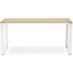 Grand bureau de direction droit 'XLINE' 200 en bois finition naturelle et structure blanche