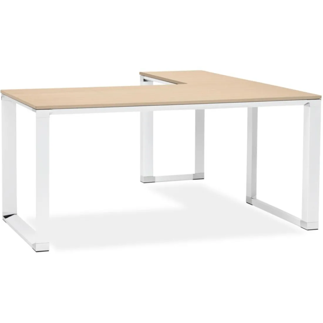 Grand bureau de direction en angle 'XLINE' en bois finition naturelle et structure blanche