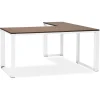 Grand bureau de direction en angle 'XLINE' en bois finition Noyer et structure blanche
