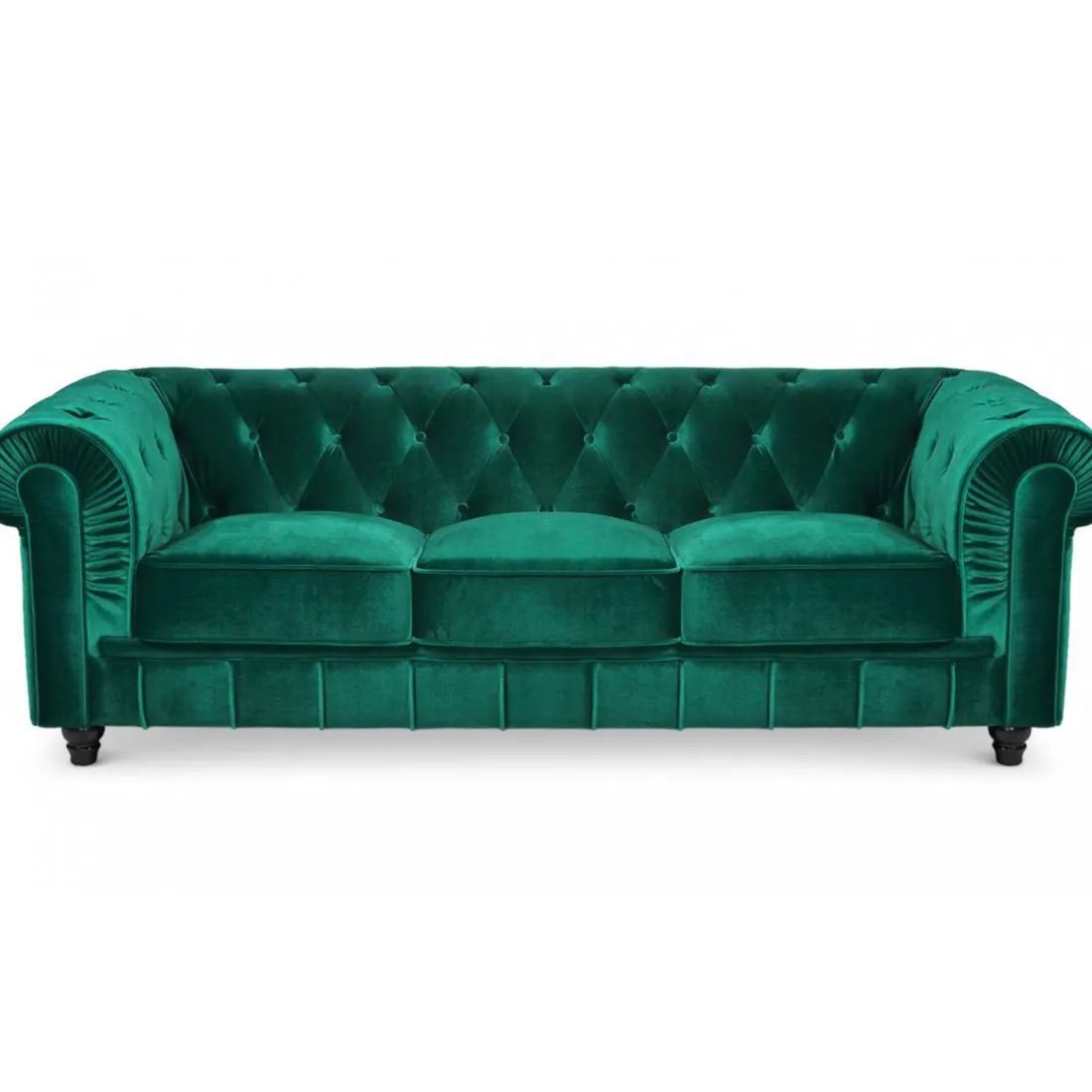 Grand Canapé Chesterfield 3 places Velours Vert ANGOL