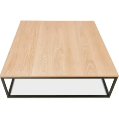 Grande table basse style industriel 'TRIBECA' en bois finition naturelle et métal noir