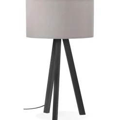 Lampe à poser design 'SPRING MINI' avec abat-jour gris et trépied noir