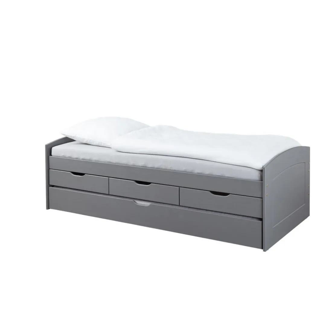 Lit à rangement 90 x 200 cm Pin Massif Gris