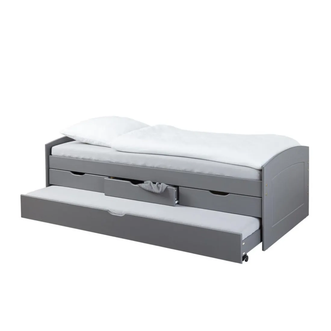 Lit à rangement 90 x 200 cm Pin Massif Gris