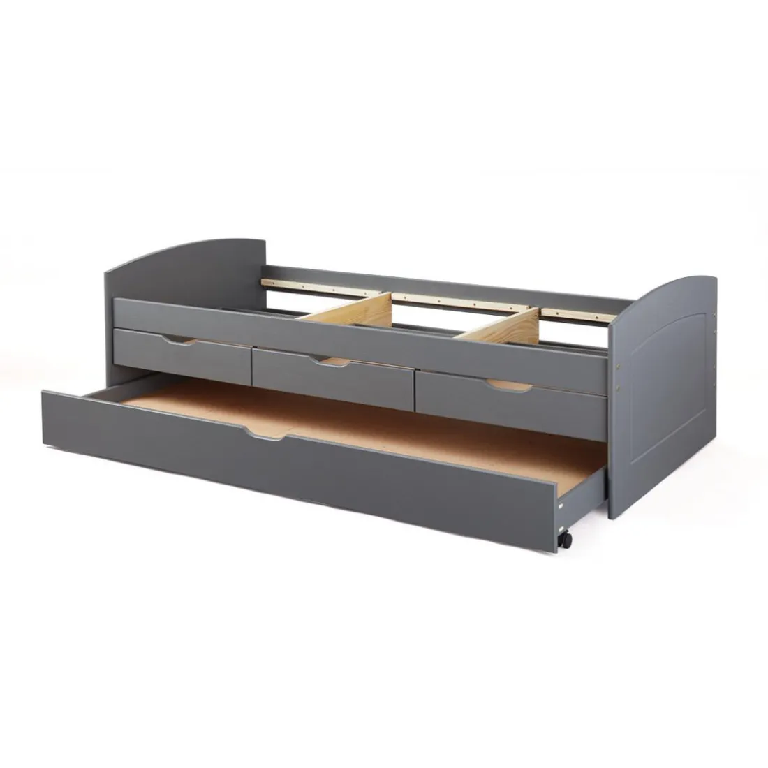 Lit à rangement 90 x 200 cm Pin Massif Gris