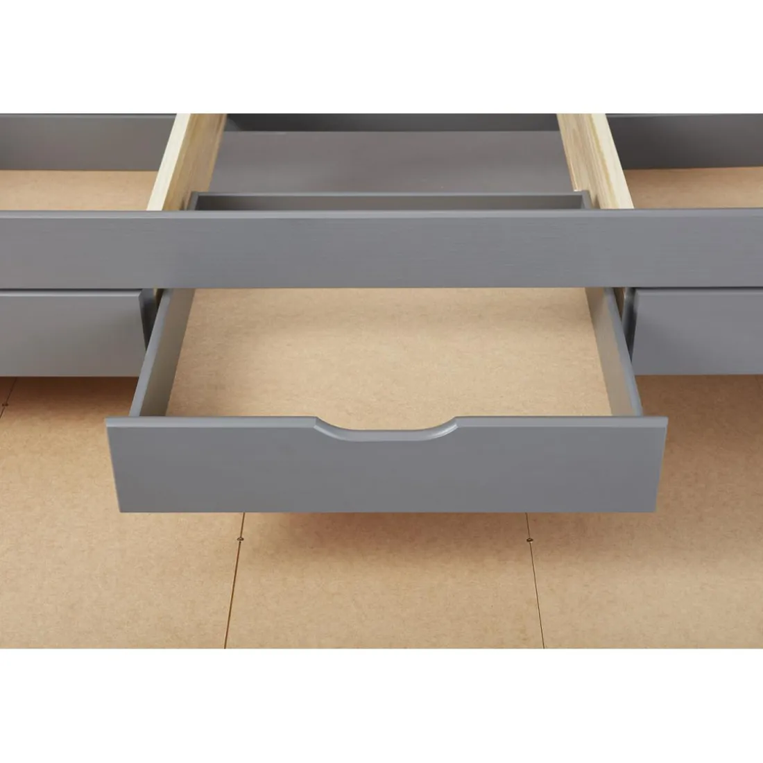 Lit à rangement 90 x 200 cm Pin Massif Gris