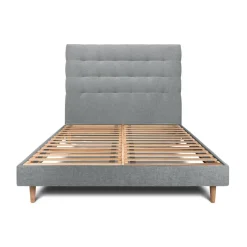 Lit avec tête de lit capitonnee tissu et sommier kit gris anthracite