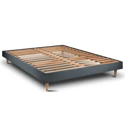 Lit avec tête de lit capitonnee velours et sommier kit gris anthracite