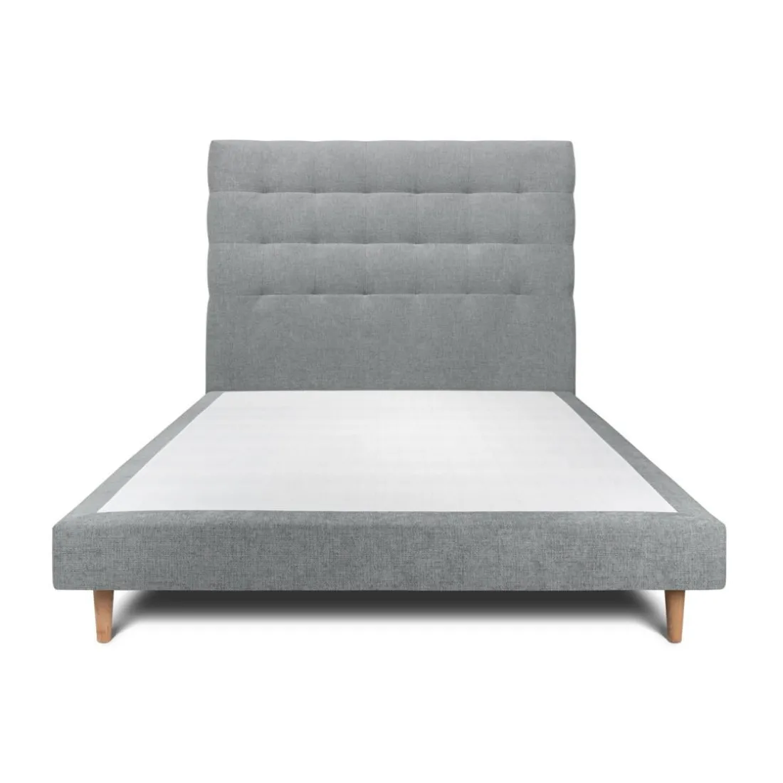 Lit avec tête de lit capitonnee tissu et sommier tapissier gris anthracite