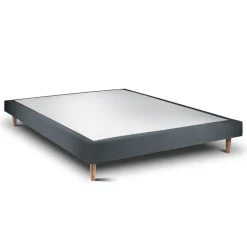 Lit avec tête de lit lignes velours et sommier tapissier gris anthracite