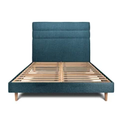 Lit avec tête de lit lignes bouclette et sommier kit Bleu