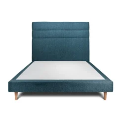 Lit avec tête de lit lignes bouclette et sommier tapissier Bleu