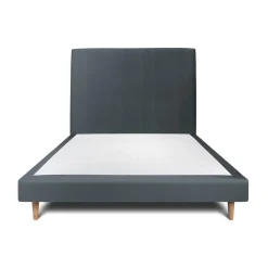 Lit avec tête de lit tapissier velours et sommier tapissier gris anthracite