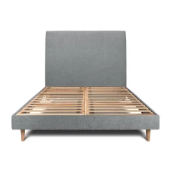 Lit avec tête de lit tapissier tissu et sommier kit gris anthracite