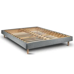 Lit avec tête de lit tapissier tissu et sommier kit gris anthracite