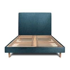 Lit avec tête de lit tapissier bouclette et sommier kit Bleu