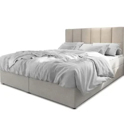 Lit boxspring avec matelas et sur-matelas inclus MERIL 140x200cm Tissu Beige