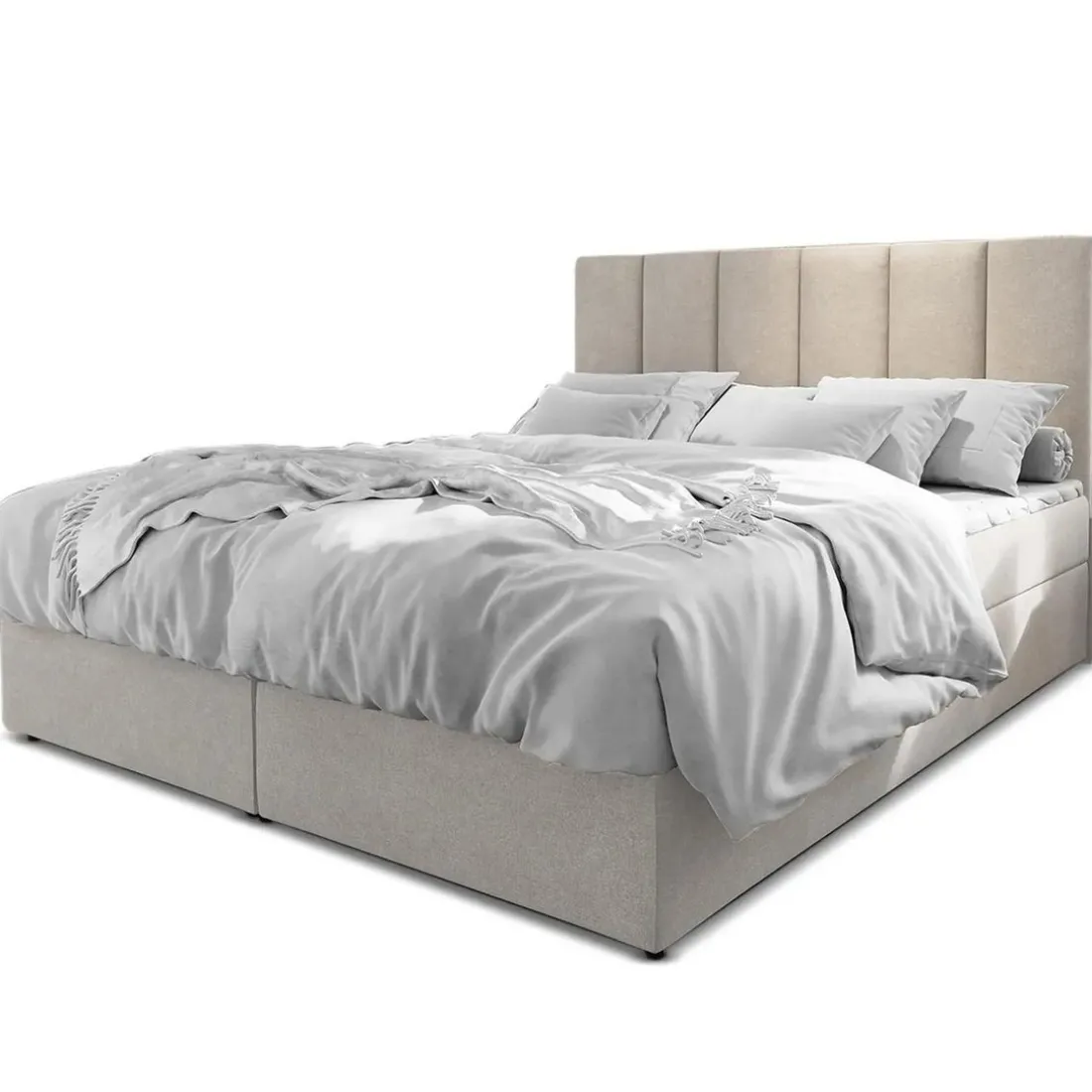 Lit boxspring avec matelas et sur-matelas inclus MERIL 140x200cm Tissu Beige