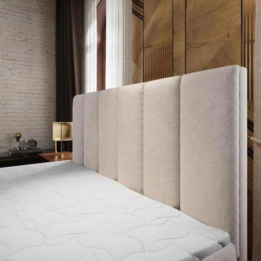 Lit boxspring avec matelas et sur-matelas inclus MERIL 140x200cm Tissu Beige