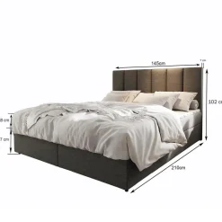 Lit boxspring avec matelas et sur-matelas inclus MERIL 140x200cm Tissu Beige