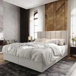 Lit boxspring avec matelas et sur-matelas inclus MERIL 180x220cm Tissu Beige