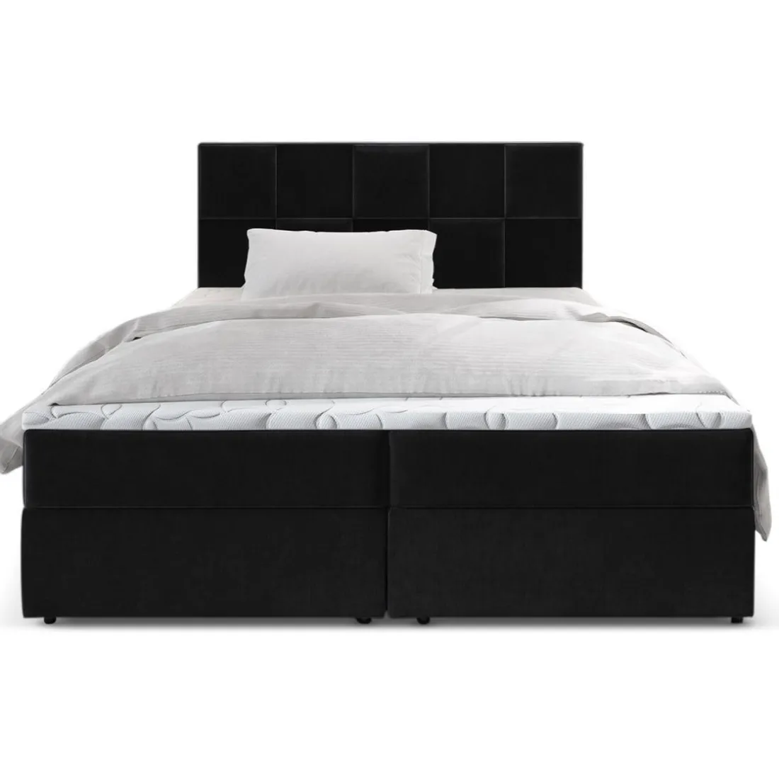 Lit boxspring avec matelas et sur-matelas inclus PRATA 180x220cm Velours Noir
