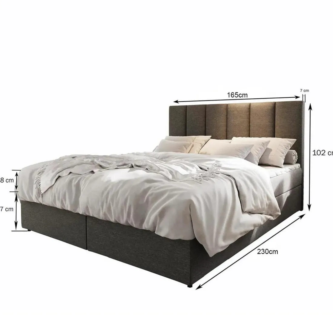 Lit boxspring avec matelas et sur-matelas inclus MERIL 160x200cm Tissu Beige